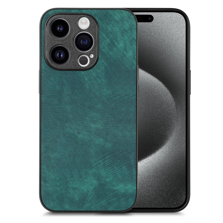 

For iPhone 15 Pro Vintage Leather PC Back Cover Phone Case(Green)