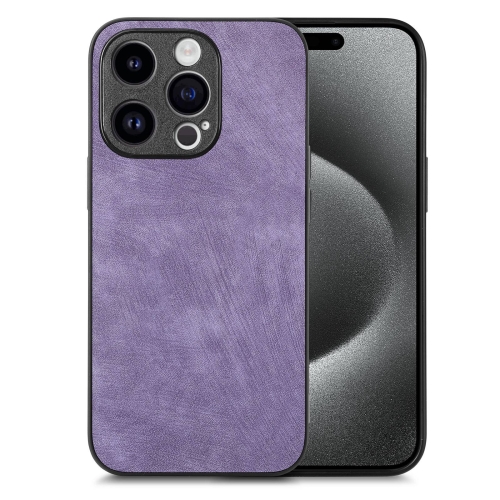 

For iPhone 15 Pro Vintage Leather PC Back Cover Phone Case(Purple)