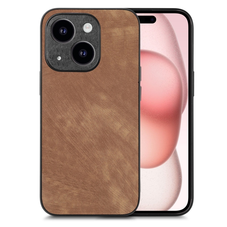 

For iPhone 15 Plus Vintage Leather PC Back Cover Phone Case(Brown)