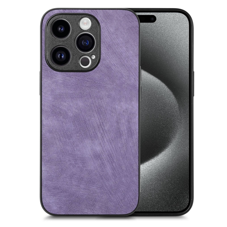

For iPhone 15 Pro Max Vintage Leather PC Back Cover Phone Case(Purple)