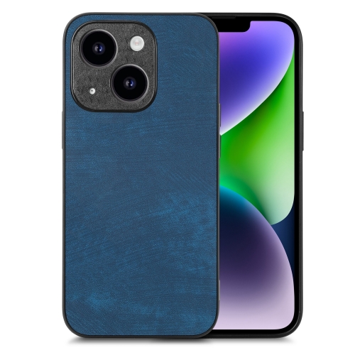 

For iPhone 14 Vintage Leather PC Back Cover Phone Case(Blue)