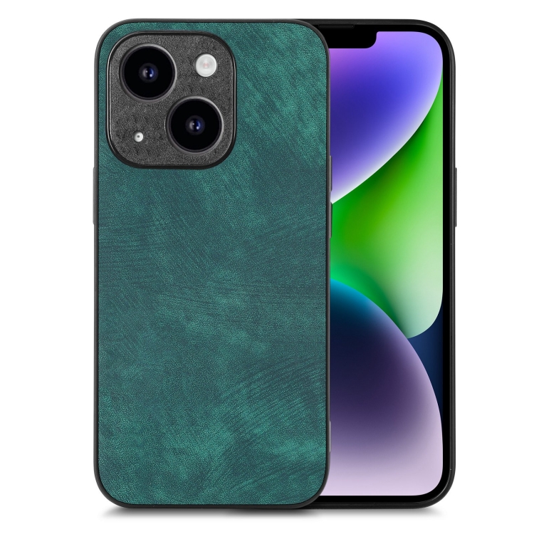 

For iPhone 14 Vintage Leather PC Back Cover Phone Case(Green)