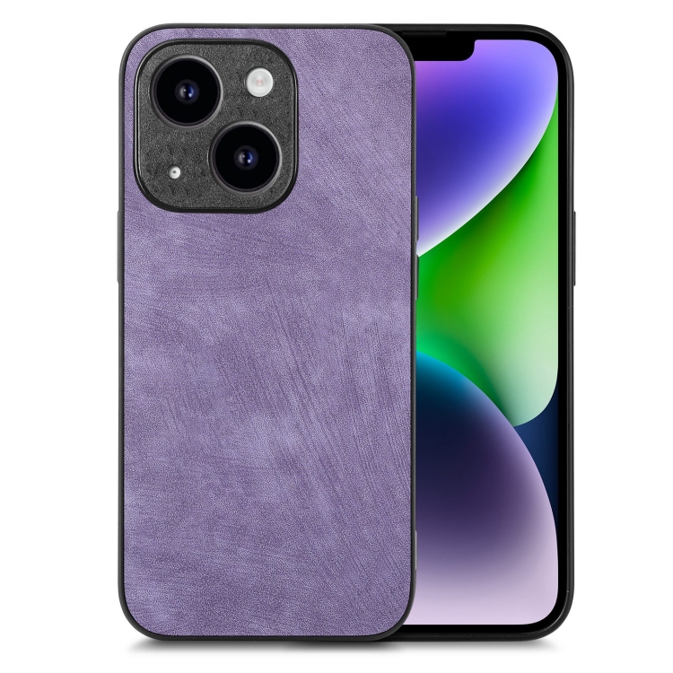

For iPhone 14 Vintage Leather PC Back Cover Phone Case(Purple)