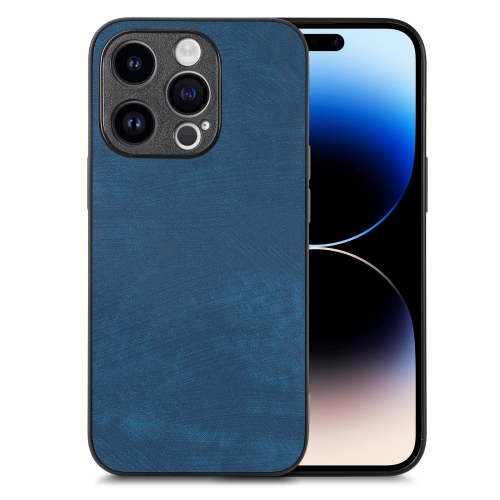 

For iPhone 14 Pro Vintage Leather PC Back Cover Phone Case(Blue)