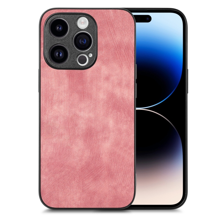 

For iPhone 14 Pro Vintage Leather PC Back Cover Phone Case(Pink)