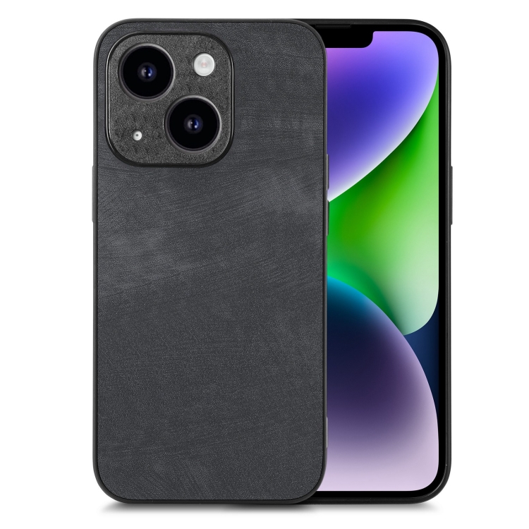 

For iPhone 14 Plus Vintage Leather PC Back Cover Phone Case(Black)