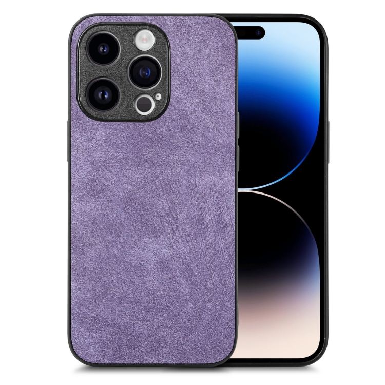 

For iPhone 14 Pro Max Vintage Leather PC Back Cover Phone Case(Purple)