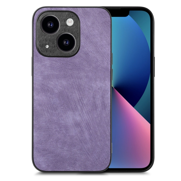 

For iPhone 13 mini Vintage Leather PC Back Cover Phone Case(Purple)