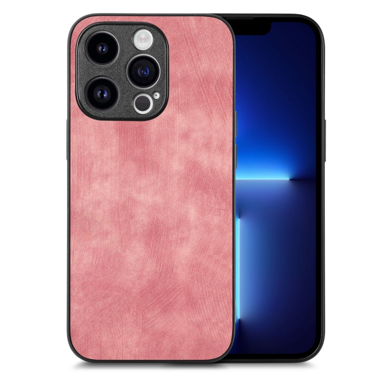 

For iPhone 13 Pro Vintage Leather PC Back Cover Phone Case(Pink)