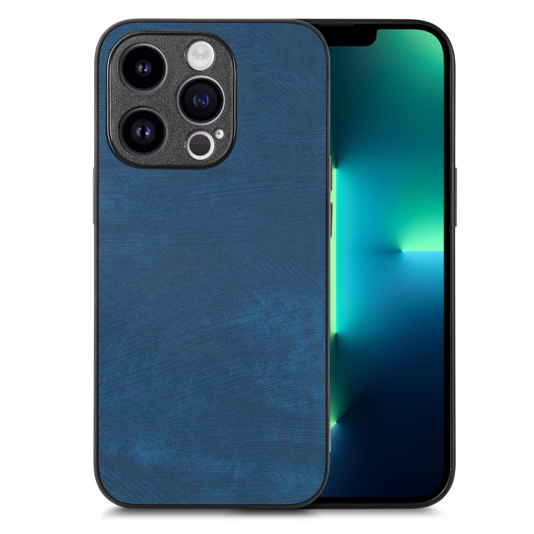 

For iPhone 13 Pro Max Vintage Leather PC Back Cover Phone Case(Blue)