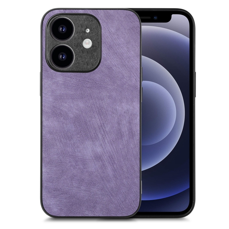 

For iPhone 12 mini Vintage Leather PC Back Cover Phone Case(Purple)