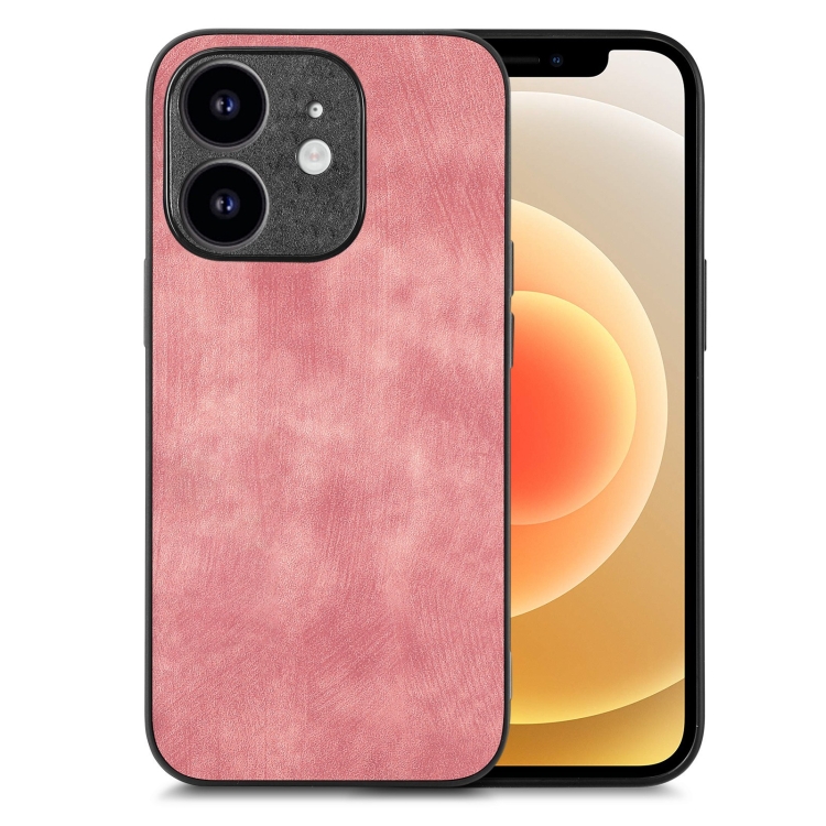 

For iPhone 12 Vintage Leather PC Back Cover Phone Case(Pink)