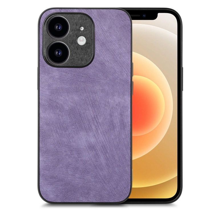 

For iPhone 12 Vintage Leather PC Back Cover Phone Case(Purple)