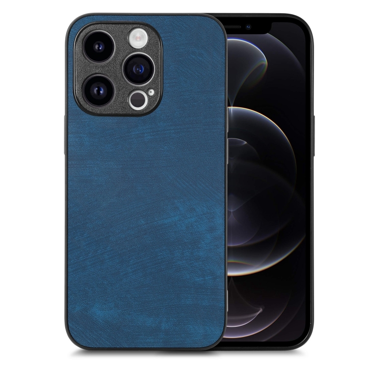 

For iPhone 12 Pro Vintage Leather PC Back Cover Phone Case(Blue)