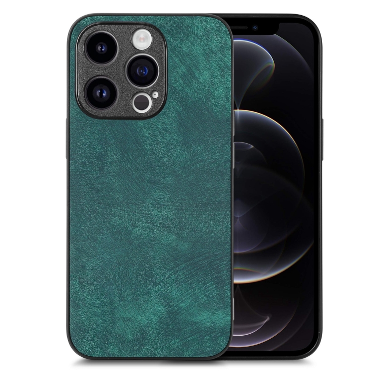 

For iPhone 12 Pro Vintage Leather PC Back Cover Phone Case(Green)