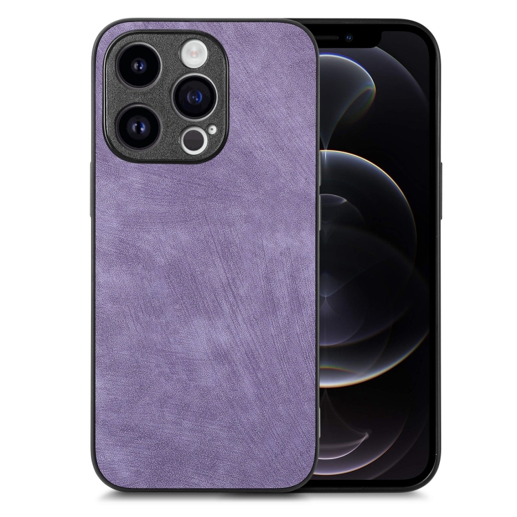 

For iPhone 12 Pro Vintage Leather PC Back Cover Phone Case(Purple)