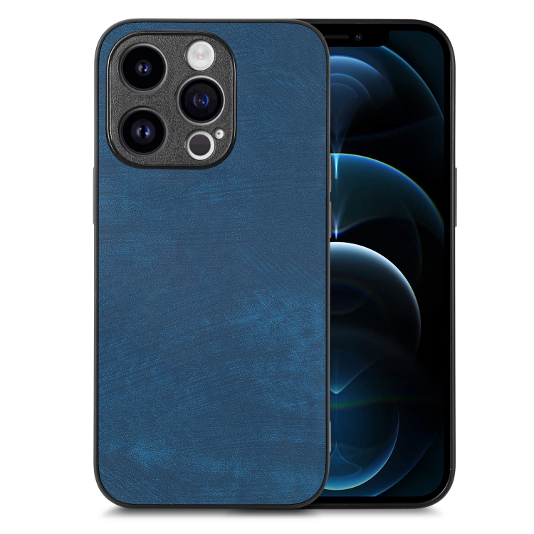 

For iPhone 12 Pro Max Vintage Leather PC Back Cover Phone Case(Blue)