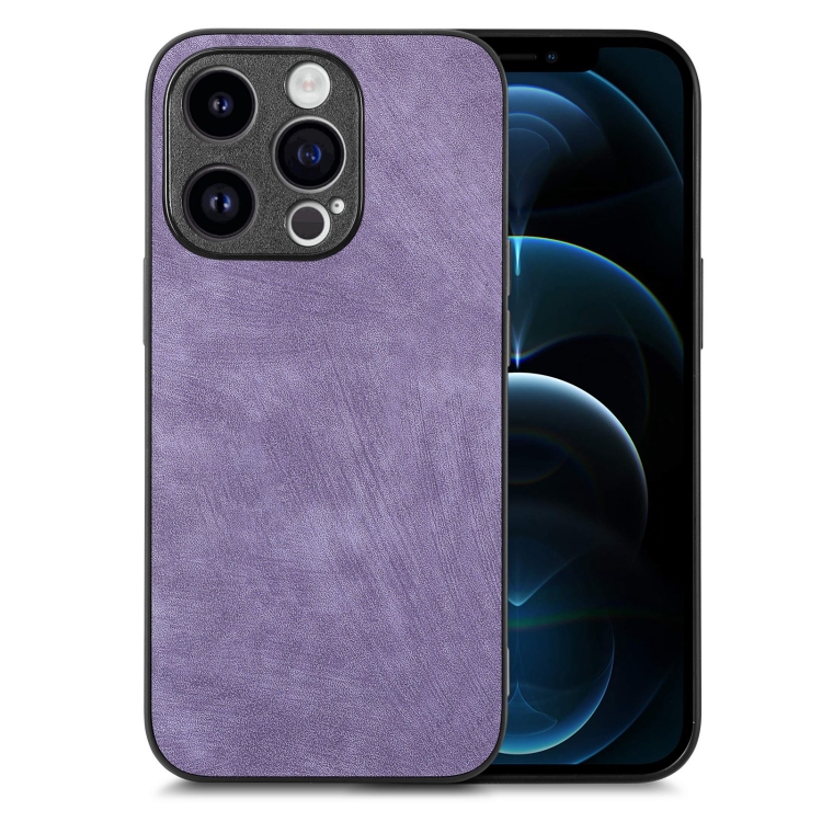 

For iPhone 12 Pro Max Vintage Leather PC Back Cover Phone Case(Purple)
