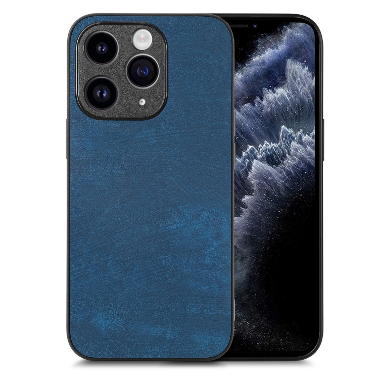 

For iPhone 11 Pro Max Vintage Leather PC Back Cover Phone Case(Blue)