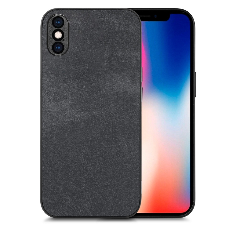 

For iPhone X / XS Vintage Leather PC Back Cover Phone Case(Black)