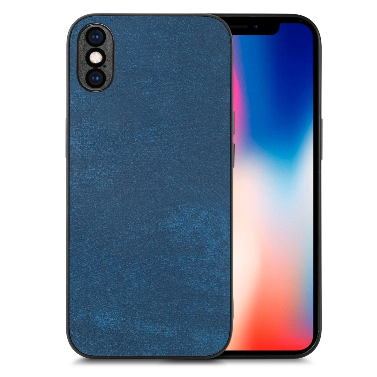 

For iPhone X / XS Vintage Leather PC Back Cover Phone Case(Blue)