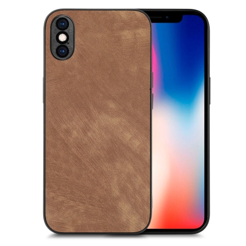 

For iPhone X / XS Vintage Leather PC Back Cover Phone Case(Brown)