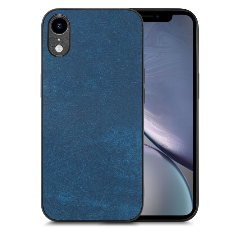 

For iPhone XR Vintage Leather PC Back Cover Phone Case(Blue)