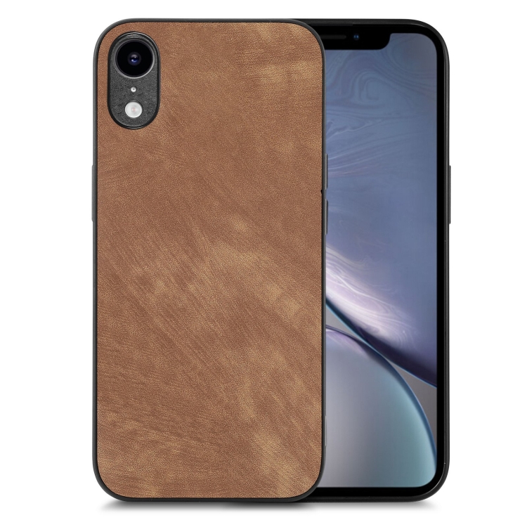 

For iPhone XR Vintage Leather PC Back Cover Phone Case(Brown)