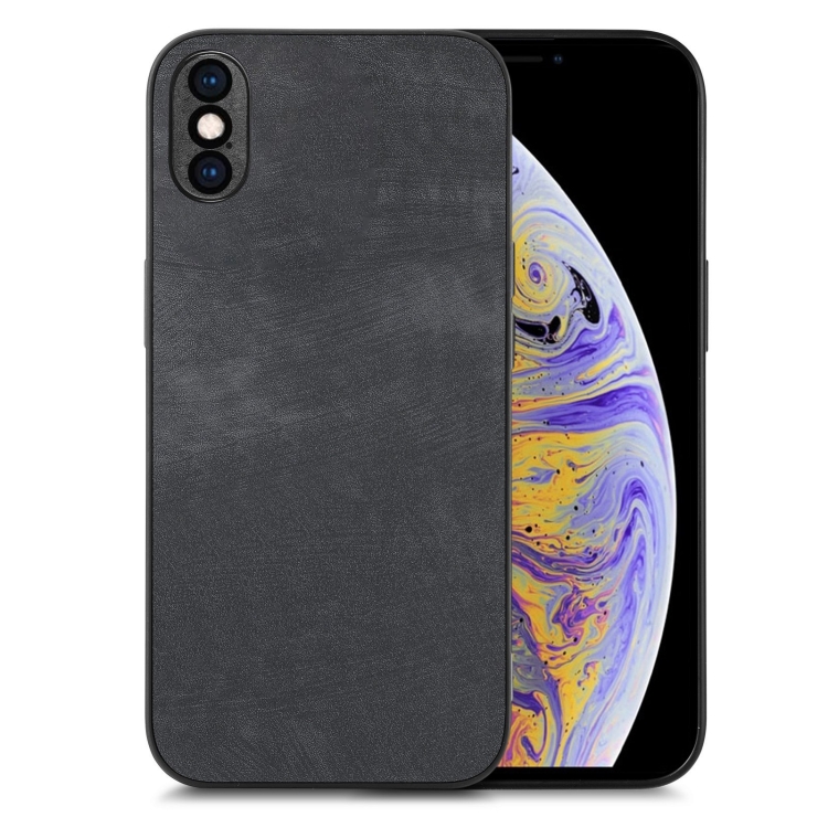 

For iPhone XS Max Vintage Leather PC Back Cover Phone Case(Black)