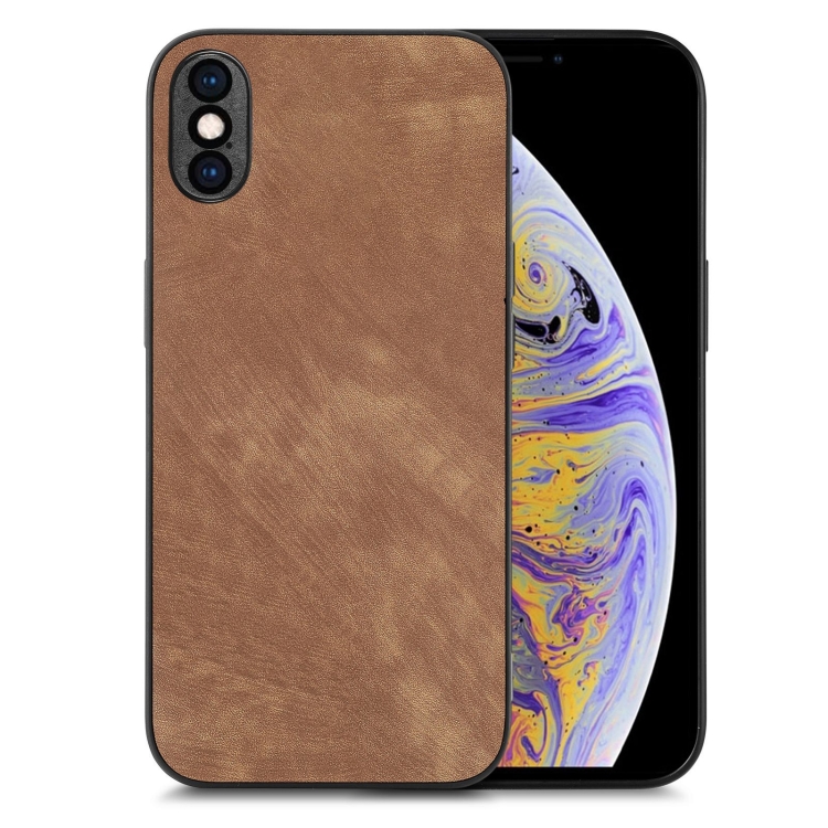 

For iPhone XS Max Vintage Leather PC Back Cover Phone Case(Brown)
