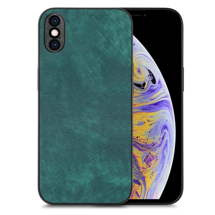 

For iPhone XS Max Vintage Leather PC Back Cover Phone Case(Green)