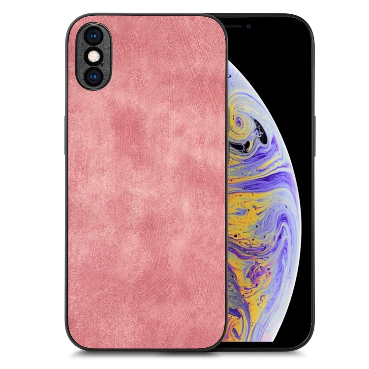 

For iPhone XS Max Vintage Leather PC Back Cover Phone Case(Pink)