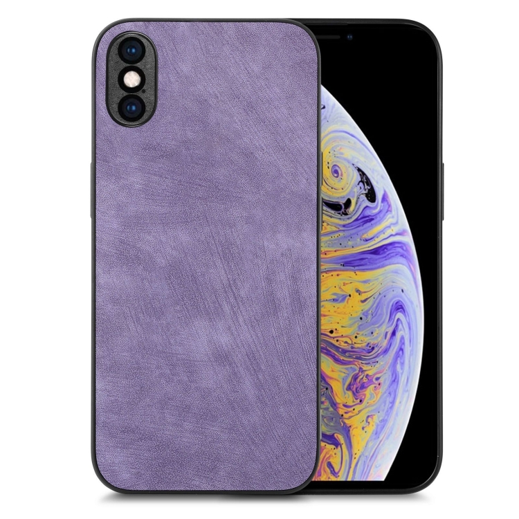 

For iPhone XS Max Vintage Leather PC Back Cover Phone Case(Purple)