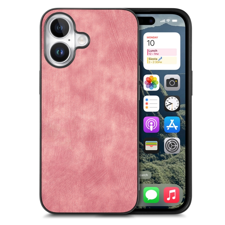

For iPhone 16 Vintage Leather PC Back Cover Phone Case(Pink)