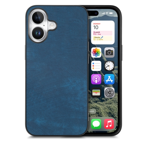 

For iPhone 16 Vintage Leather PC Back Cover Phone Case(Blue)