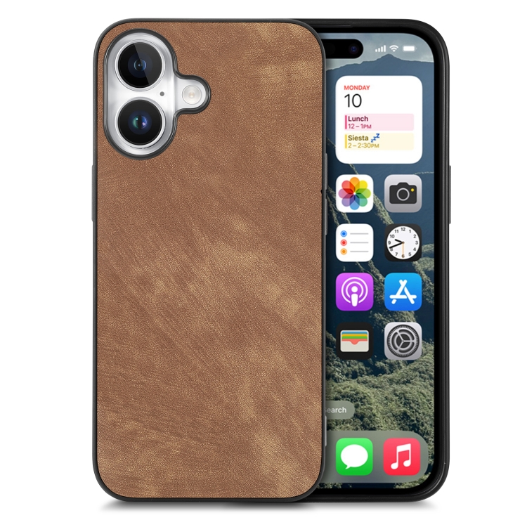 

For iPhone 16 Vintage Leather PC Back Cover Phone Case(Brown)