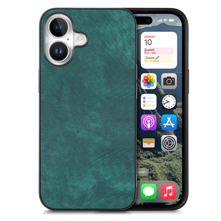 

For iPhone 16 Plus Vintage Leather PC Back Cover Phone Case(Green)