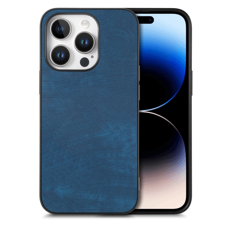 

For iPhone 16 Pro Vintage Leather PC Back Cover Phone Case(Blue)