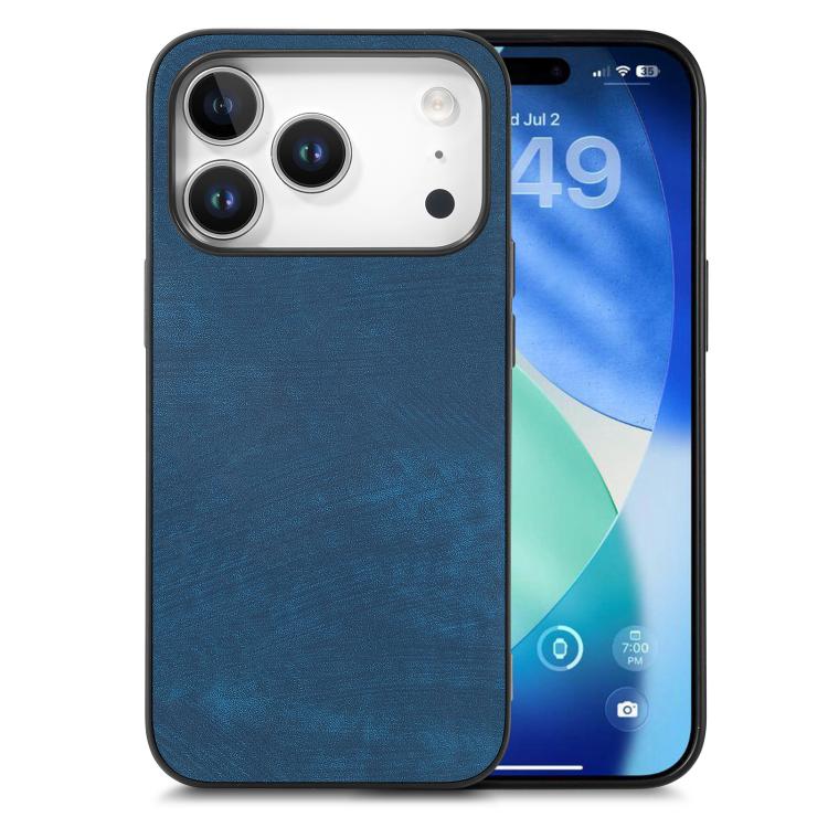 

For iPhone 17 Pro Vintage Leather PC Back Cover Phone Case(Blue)