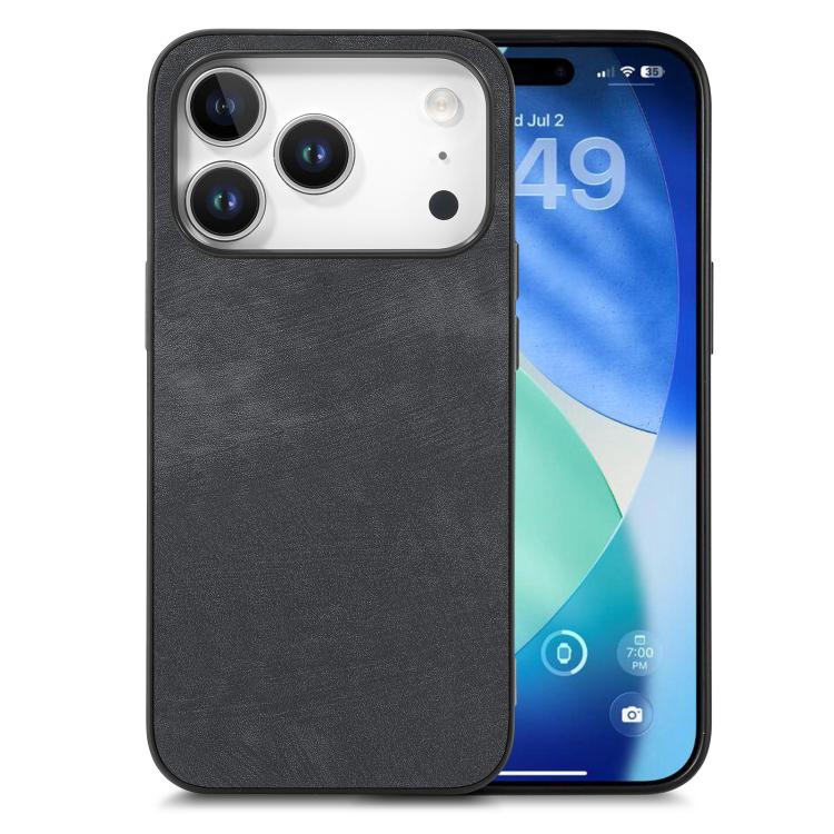 

For iPhone 17 Pro Max Vintage Leather PC Back Cover Phone Case(Black)