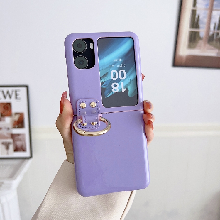 

For OPPO Find N2 Filp Glossy Ring Holder Shockproof Phone Case(Purple)