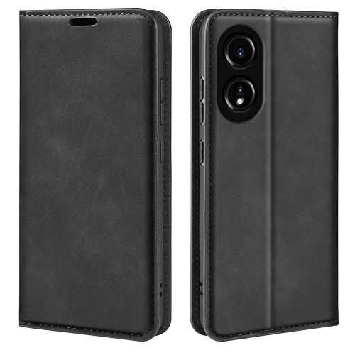 

For OPPO A58 Retro-skin Magnetic Suction Leather Phone Case(Black)