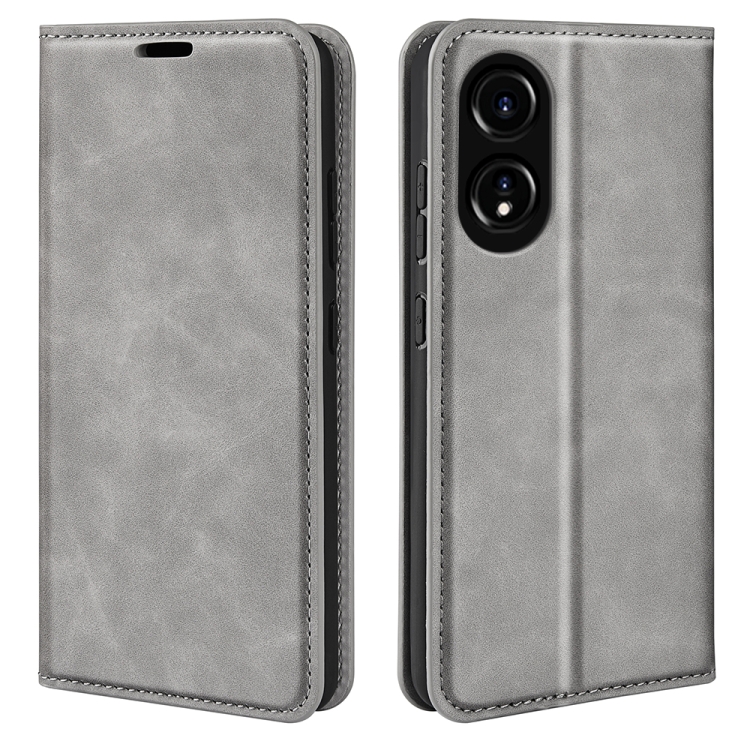 

For OPPO A58 Retro-skin Magnetic Suction Leather Phone Case(Grey)