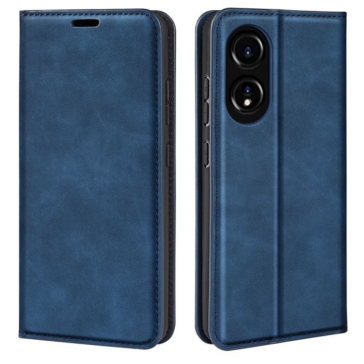 

For OPPO A58 Retro-skin Magnetic Suction Leather Phone Case(Dark Blue)