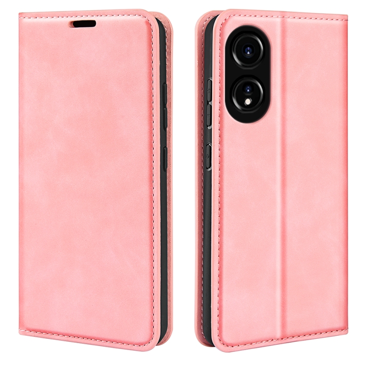

For OPPO A58 Retro-skin Magnetic Suction Leather Phone Case(Pink)
