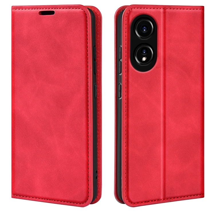 

For OPPO A58 Retro-skin Magnetic Suction Leather Phone Case(Red)