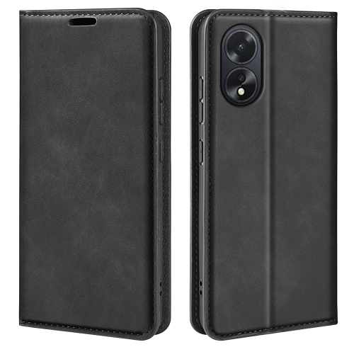 

For OPPO A38 Retro-skin Magnetic Suction Leather Phone Case(Black)