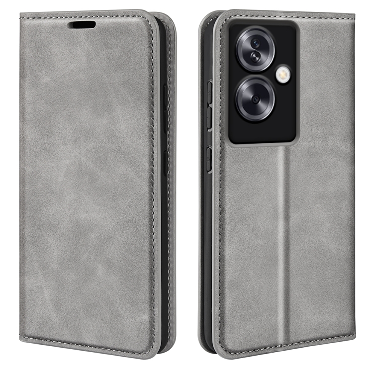 

For OPPO A79 Retro-skin Magnetic Suction Leather Phone Case(Grey)