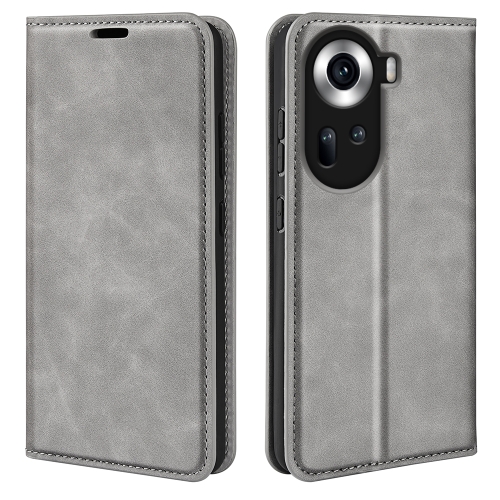 

For OPPO Reno11 5G Global Retro-skin Magnetic Suction Leather Phone Case(Grey)
