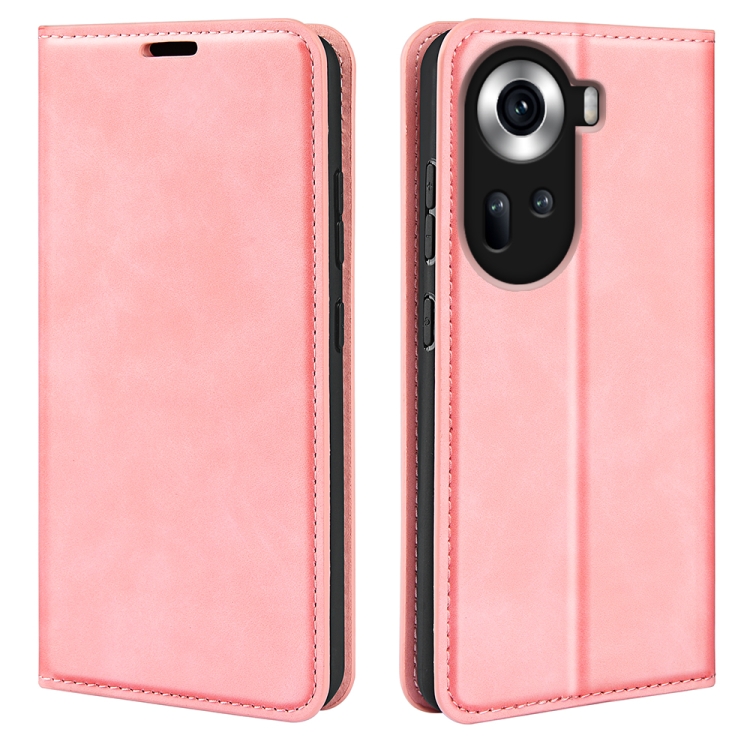 

For OPPO Reno11 5G Global Retro-skin Magnetic Suction Leather Phone Case(Pink)